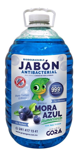 Imagen 1 de 5 de Jabón Líquido Antibacterial Para Manos Mora Azul 5 Litros
