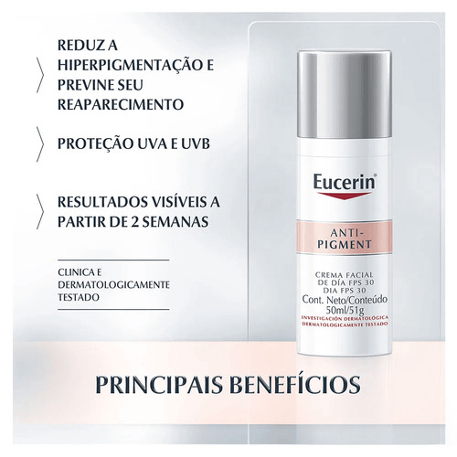 Eucerin Anti-pigment Creme Clareador Facial Dia Fps 30 50ml Todo Tipo De Pele Dia