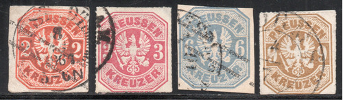 Prusia (alemania) 4 Sellos Usados Escudo De Armas Año 1867 