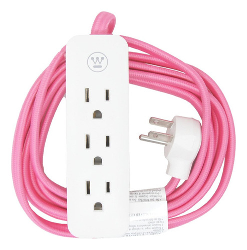 Extencion Eléctrica Cable Trenzado Rosa De 2.7 M 3 Contactos