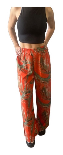 Pantalón Mujer Palazzo Lino Elastizado Amplio Moda Dama