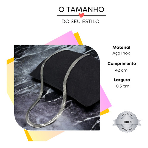 Colar Choker Glamour Gargantilha Prata Aço Inox Feminina