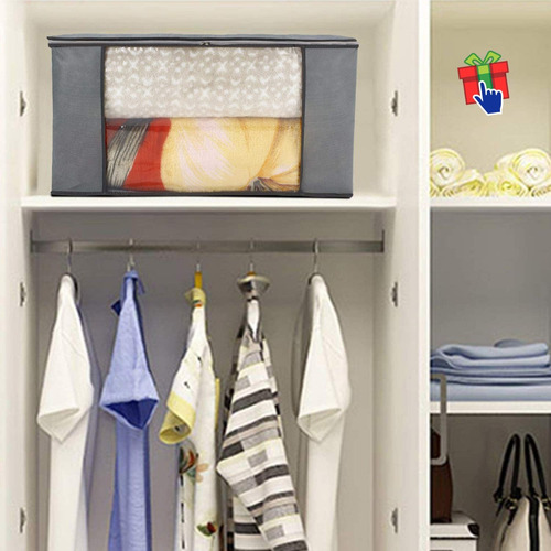 Imagen 5 de 10 de Set X2 Organizadores Ropa Cama Tela Cierre 60x45x30cm