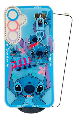 Funda Stitch + Mica Cristal Para Samsung Galaxy S24fe Azul Stitch