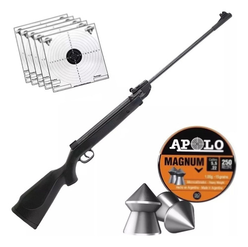 Imagen 2 de 10 de Rifle Aire Comprimido 5,5 Black Potenciado Picatinny Balines