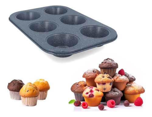 Molde Antiadherente Para 6 Cupcakes Muffins Cocina
