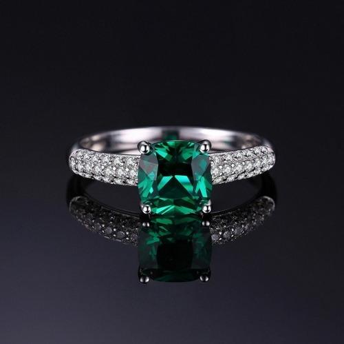 Anillo De Compromiso Esmeralda En Plata 925 Con Estuche