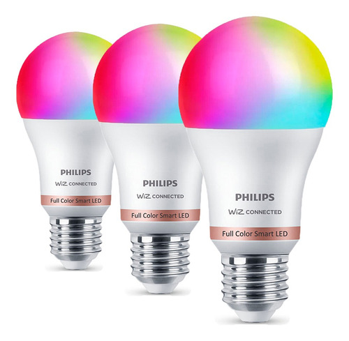 Imagen 1 de 10 de Lampara Led Inteligente Philips Wifi Smart Color E27 X3 Un