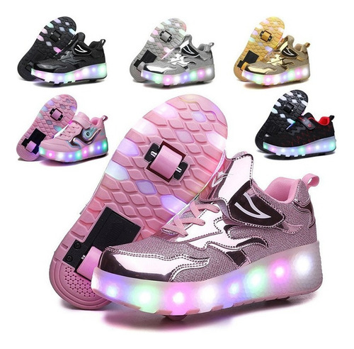 Tenis Patin Led Con 2 Ruedas. Zapato Patin Luces Carga Usb