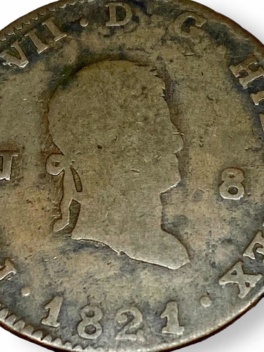 Antigua Moneda Cobre España 8 Maravedis 1821 R. Fernando Vii (Usado)