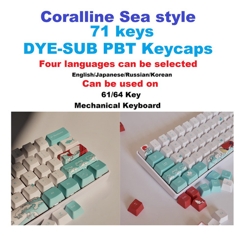 71key Coral Sea Ukiyo-e Dye-sub Pbt Keycaps Set Diy Para