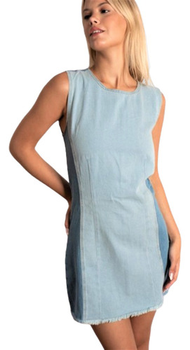 Vestido Jean Sin Mangas Denim Bicolor