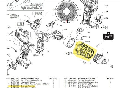 Transmisión Taladro 2607-20 Milwaukee # Parte: 14-29-2607