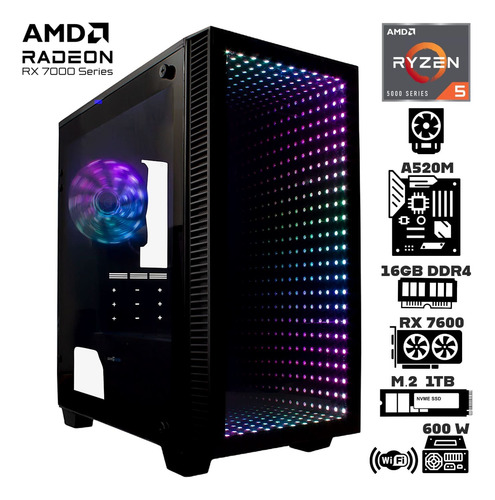Computadora Ryzen 5 5600x Radeon Rx 7600 16gb M.2 1tb Wi-fi