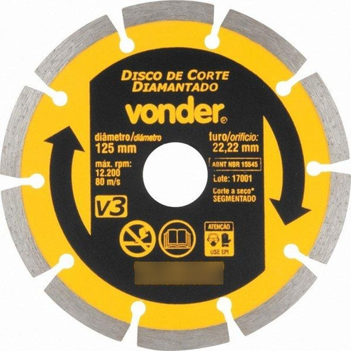 Disco Diamantado 5 Pol X 22 Mm Segmentado 125 Mm V3 Vonder