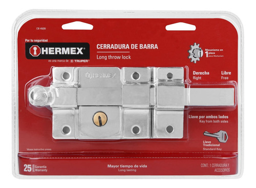 Cerradura Barra Libre Derecha Deslizable Laton Llave 43517