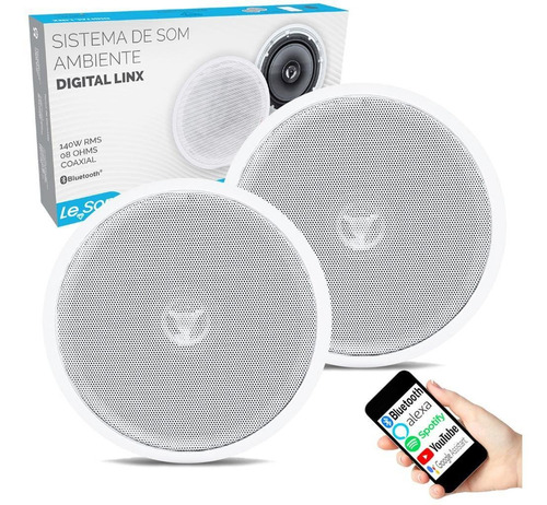 Kit Caixas De Embutir Sistema Som Ambiente Bluetooth Arandela Redonda Branca Ativa + Passiva Le Son