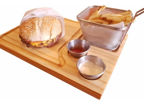 Tabla Plato Madera  Para Hamburguesas Jgo De 10 Pzas C/logo