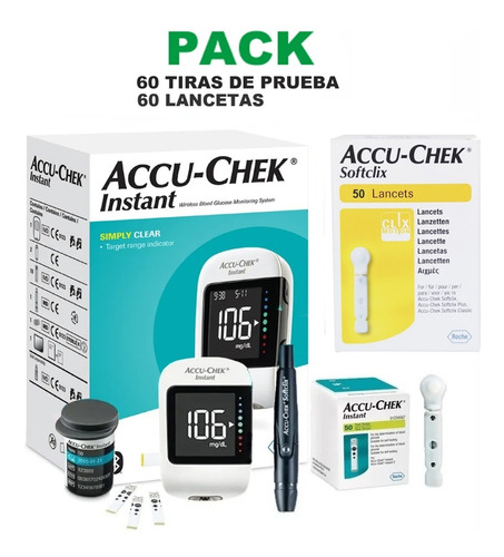 Glucómetro Accu-chek Instant 60 Tiras + 60 Lancetas