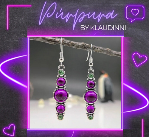 Aretes Largos Con Piedra Purpura O Morada Y Verdes