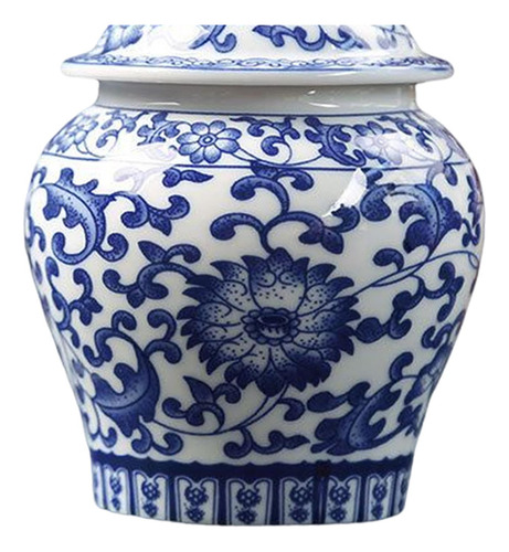 Jarra Templo De Porcelana Chinesa Azul E Branca Com Tampa
