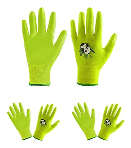 3 Pares De Guantes Jardinería Color Verde Talla 3 De Niños Diseño de la tela Panda