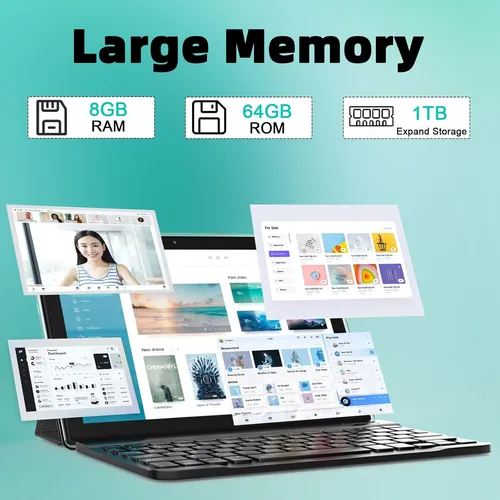 Tablet De 10 PuLG 2en1 C/ Teclado, 2+6gb + 64 Gb, Android14