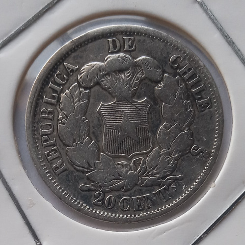 Moneda De 20 Centavos De Chile En Plata Ley 0,900 Año 1865.