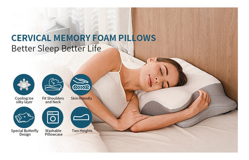 Almohada Cervical Para Cuello, Espuma Viscoelástica Ergonómi