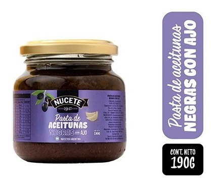 Imagen 2 de 2 de Pasta De Aceitunas Negras Con Ajo Nucete 190 Gr