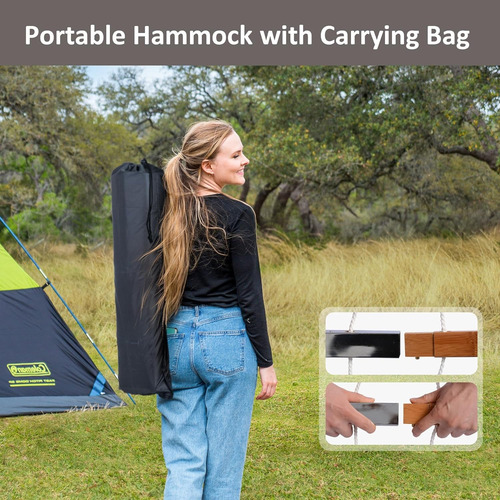 Hamaca Portatil Con Soporte Max 450lb Tela Marron Suncreat