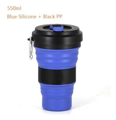 Copo Dobrável Silicone Retrátil Portátil Com Tampa Cor Azul Com Preto