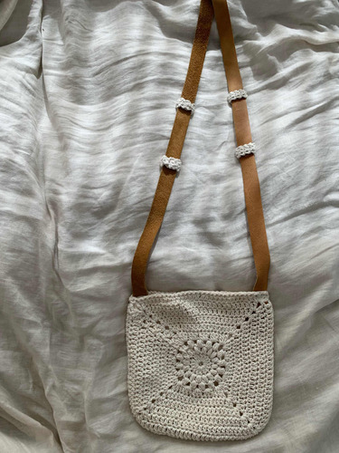 Cartera Bandolera Crochet Y Cuero