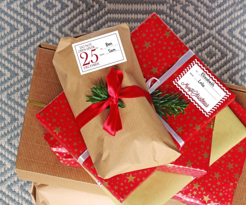 Etiquetas De Regalo Para Navidad 60 Piezas Color Rojo Blanco