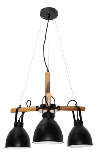 Lámpara Colgante Rustic Negro Madera E27 60w 3 Luces