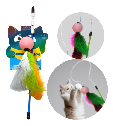 Varinha Gato Fishing Bolinha Colorido Brinquedo Cordinha