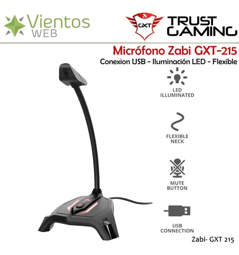 Microfono Gamer Trust Gxt 215 Zabi Usb Led Flex Pc Ps4 Ps5