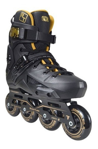 Patins Inline Traxart Revolt Turbo Black Gold Abec-9 +brinde