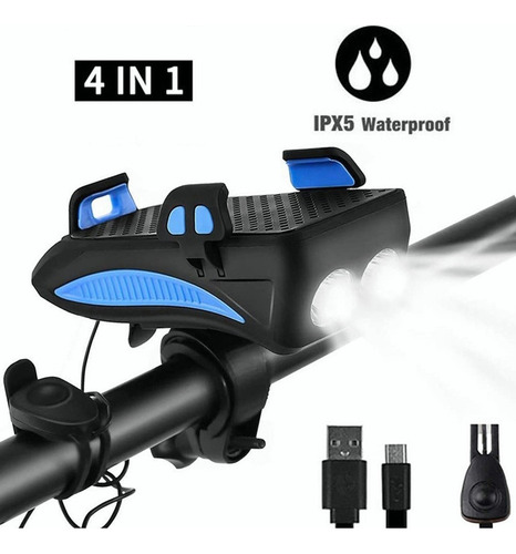 4 Em 1 Farol Bicicleta Suporte Celular Power Bank Buzina
