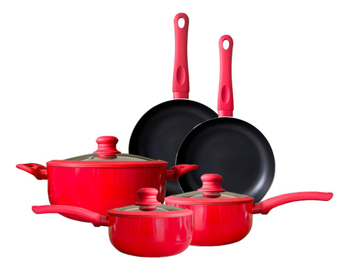 Jogo De Panelas C/ 5 Peças Revestimento Nanocerâmico Indução Cor Vermelho