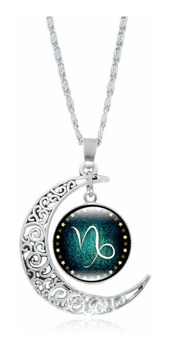 Women Twelve Constellations Charm Glass Dome Moon Pendant Ne