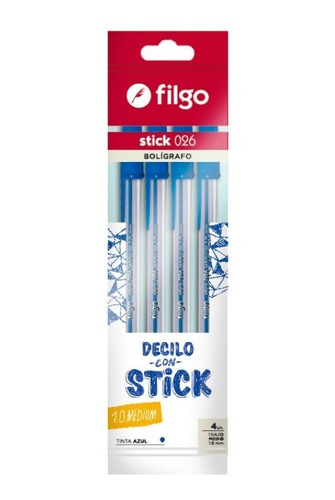 Bolígrafo Lapicera Filgo Stick X 4 Azul Blister Pack