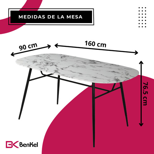 Juego Comedor Mesa Ovalada Y 6 Sillas Cristal Blanco Benkel