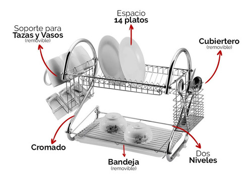 Imagen 3 de 5 de Secaplatos Escurridor Plato 2 Pisos Aluminio Inoxidable Env
