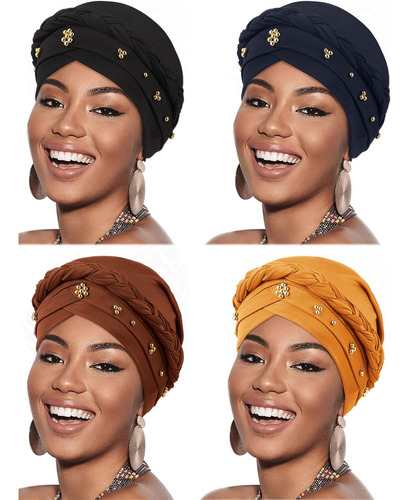 4 Piezas De Gorro De Turbante Africano Para Mujer, Pañuelo P
