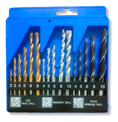 Juego Kit Brocas 16 Piezas Metal Concreto Madera Herramienta