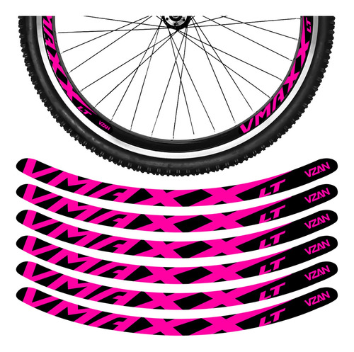 Jg 12 Adesivos Bike Roda Aro 24 26 29 Lt Vbrake Preto Rosa