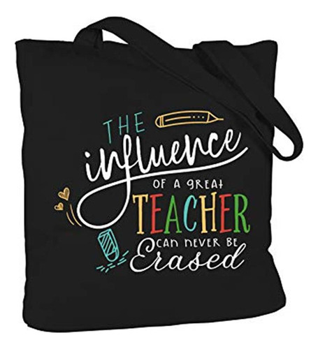 Elegantpark Black Cotton Canvas Tote Bag For Teachers With I