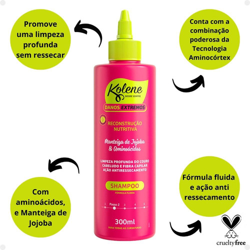 Kolene Shampoo Danos Extremos Reconstrução Nutritiva 300ml
