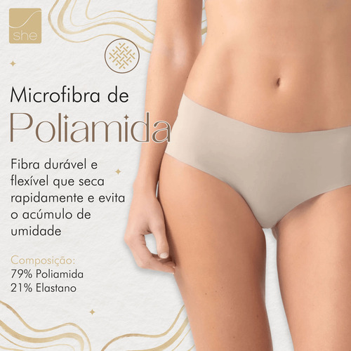 Kit 2 Calcinhas Corte Fio She Não Marca Microfibra Poliamida
